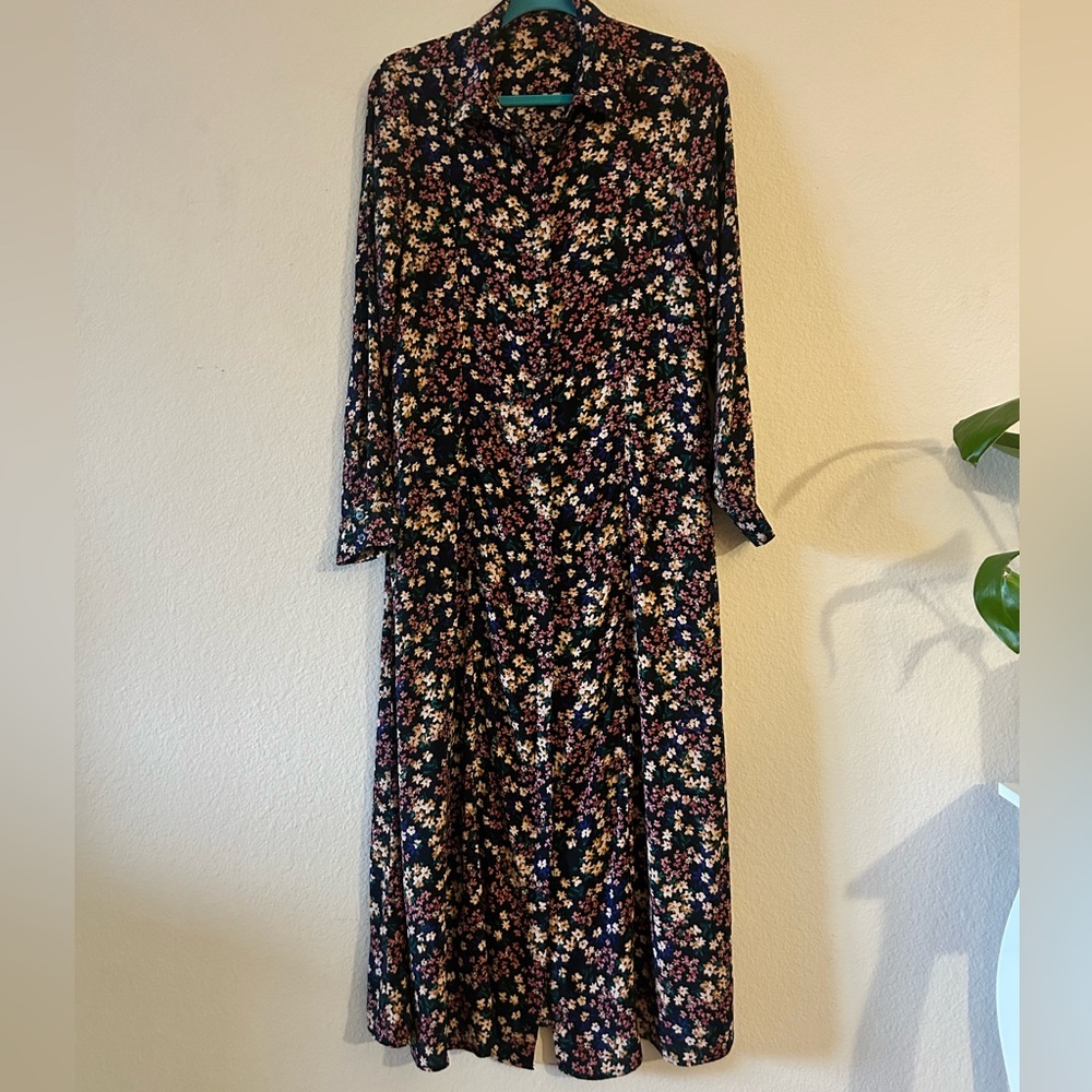 Mango Black Floral Long Sleeve Dress